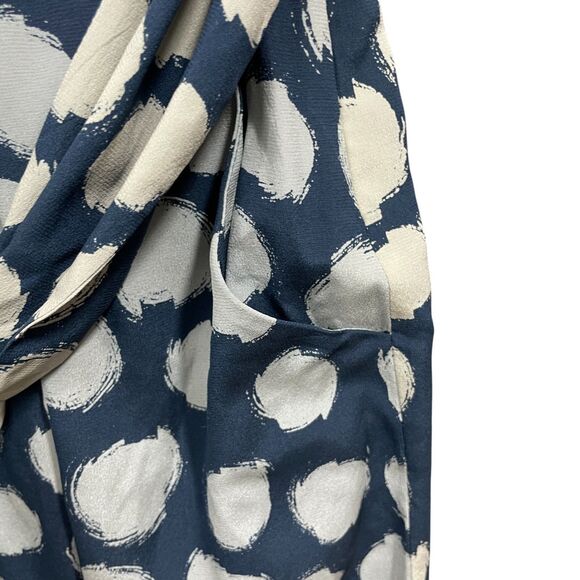 Theory 6 Blue Print Dress One Sleeve Side Zip Belted Silk Spandex - Picture 4 of 6